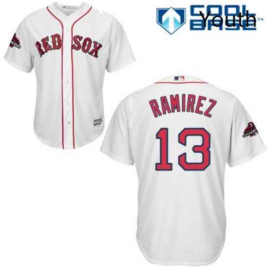 Youth Majestic Boston Red Sox 13 Hanley Ramirez Authentic White Home Cool Base 2018 World Series Champions MLB Jersey